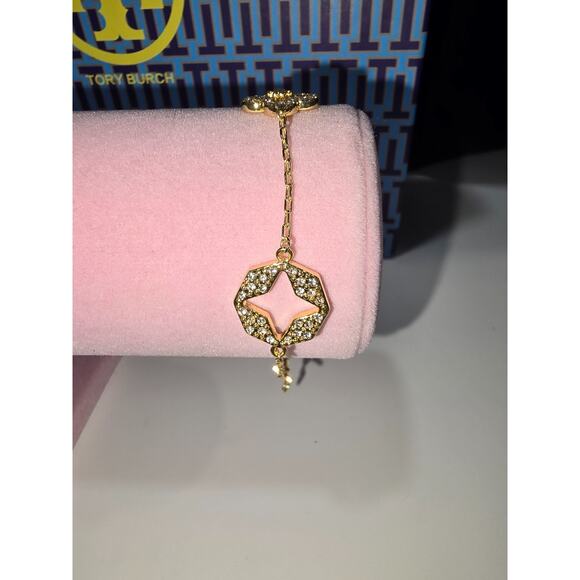 Tory Burch Kira Clover Pavé Bracelet - Tory Gold Tone-Adjustable NWT - Picture 3 of 9